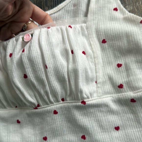 Aeropostale Heart Print Square Neck White Red Cropped Tank Women’s Size Small - Picture 5 of 10